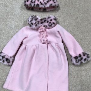 Pink baby girl fur like hat and coat 18 months
